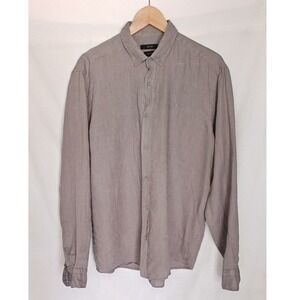 Avva Button Down Shirt Gray 100% Linen Comfort Fit Long Sleeve Turkey Medium M